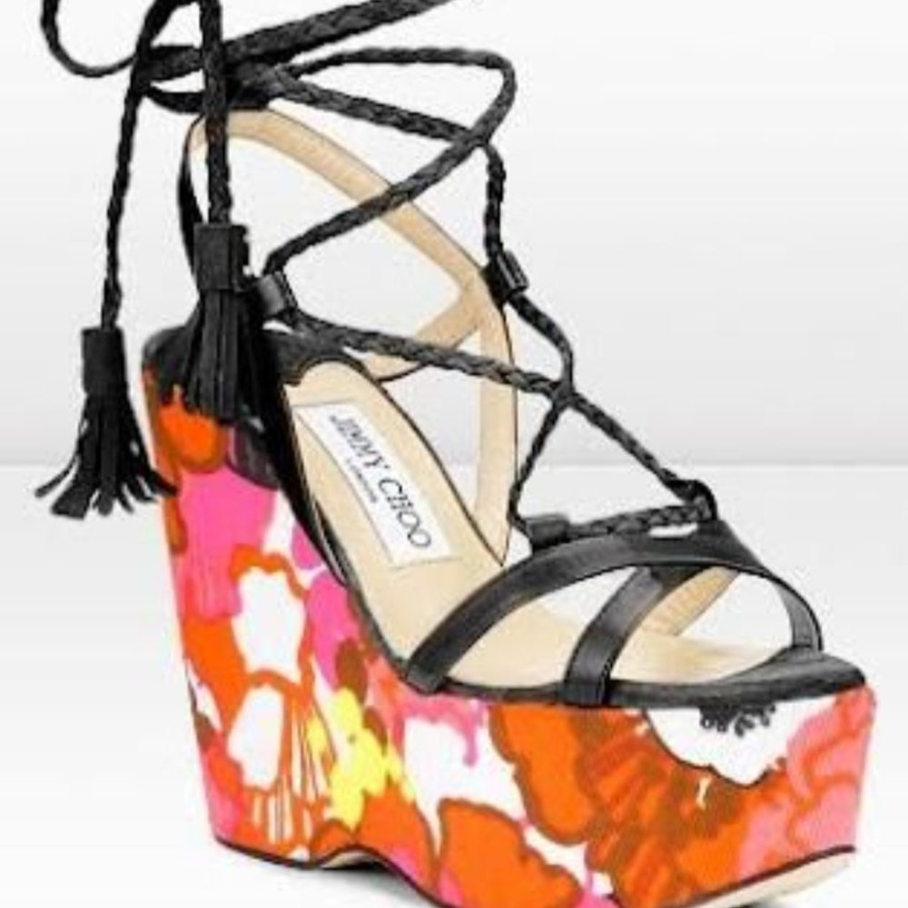 Jimmy Choo style suede/nappa/floral sz. 8